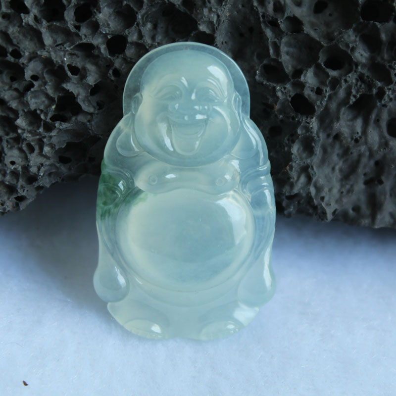 天然A货翡翠 冰种花彩 起光站佛