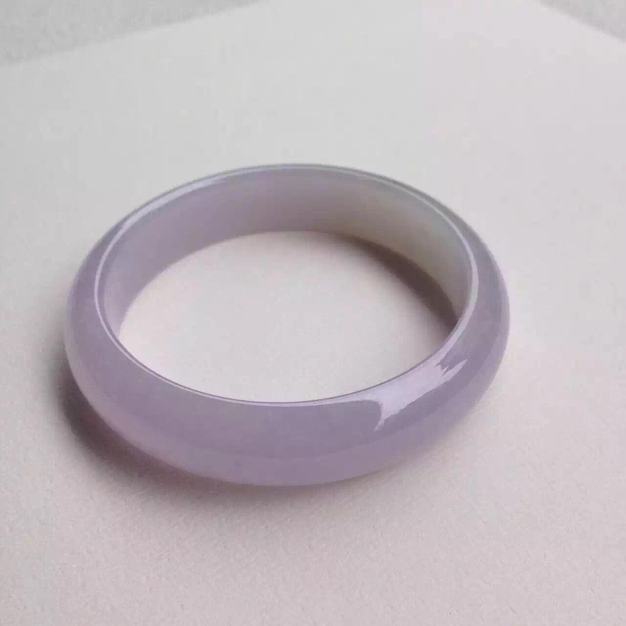 天然A货翡翠 釉洁纯净紫罗兰 正装扁镯