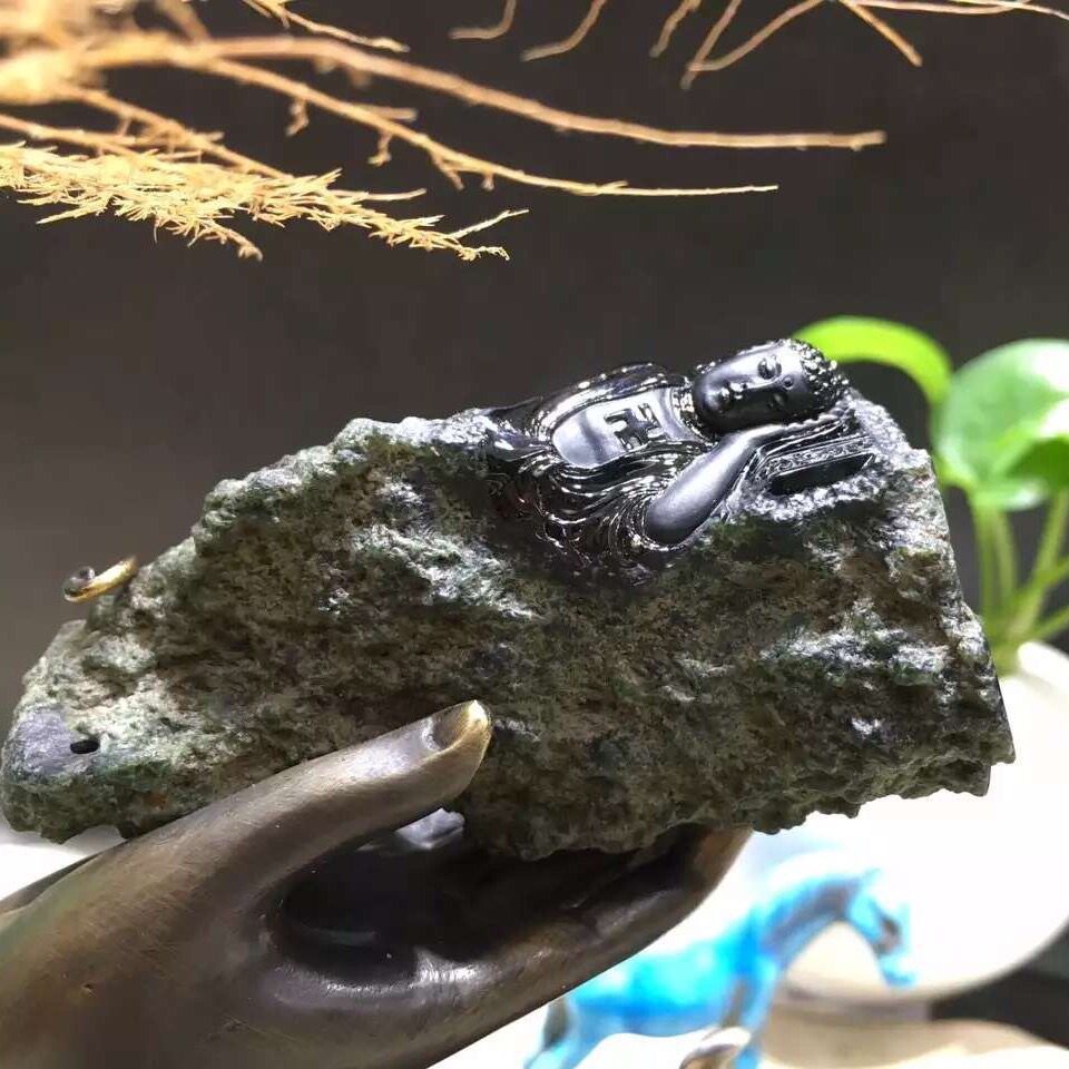 北京墨翠观音摆件