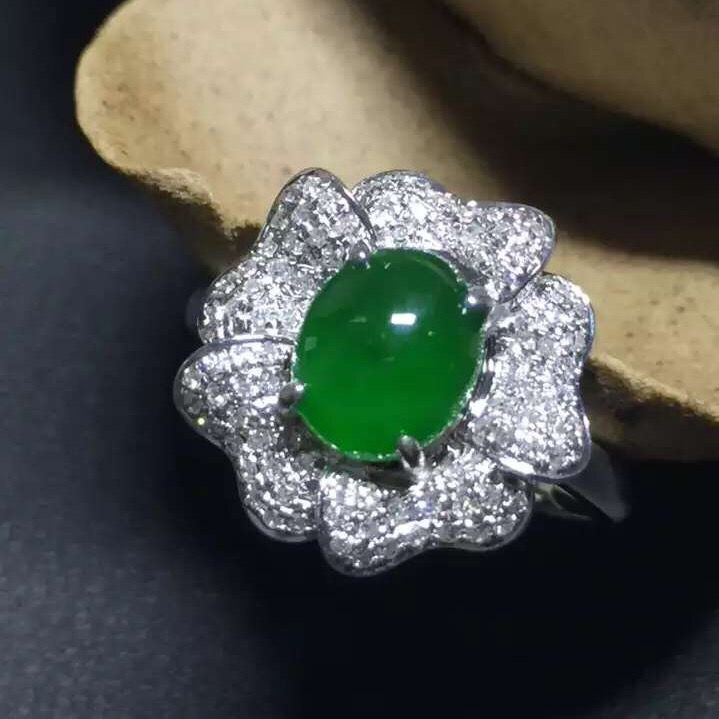 天然A货翡翠 老坑辣绿荷花女戒
