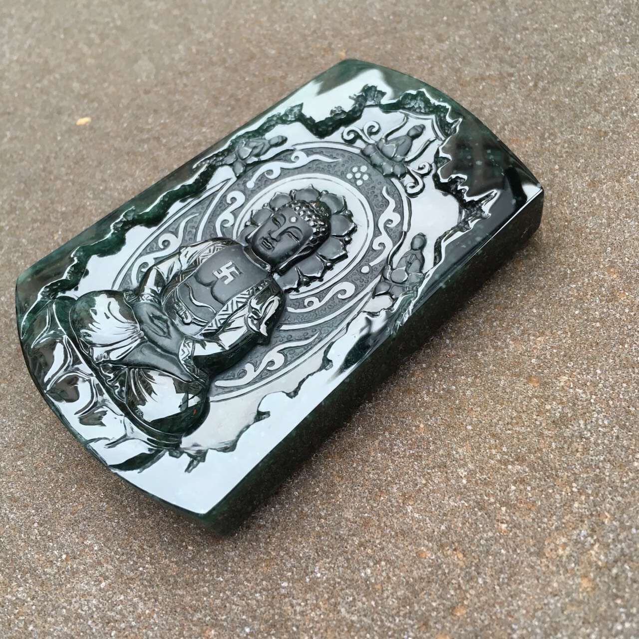 天然A货翡翠 老坑蓝水雪花棉 如来佛祖