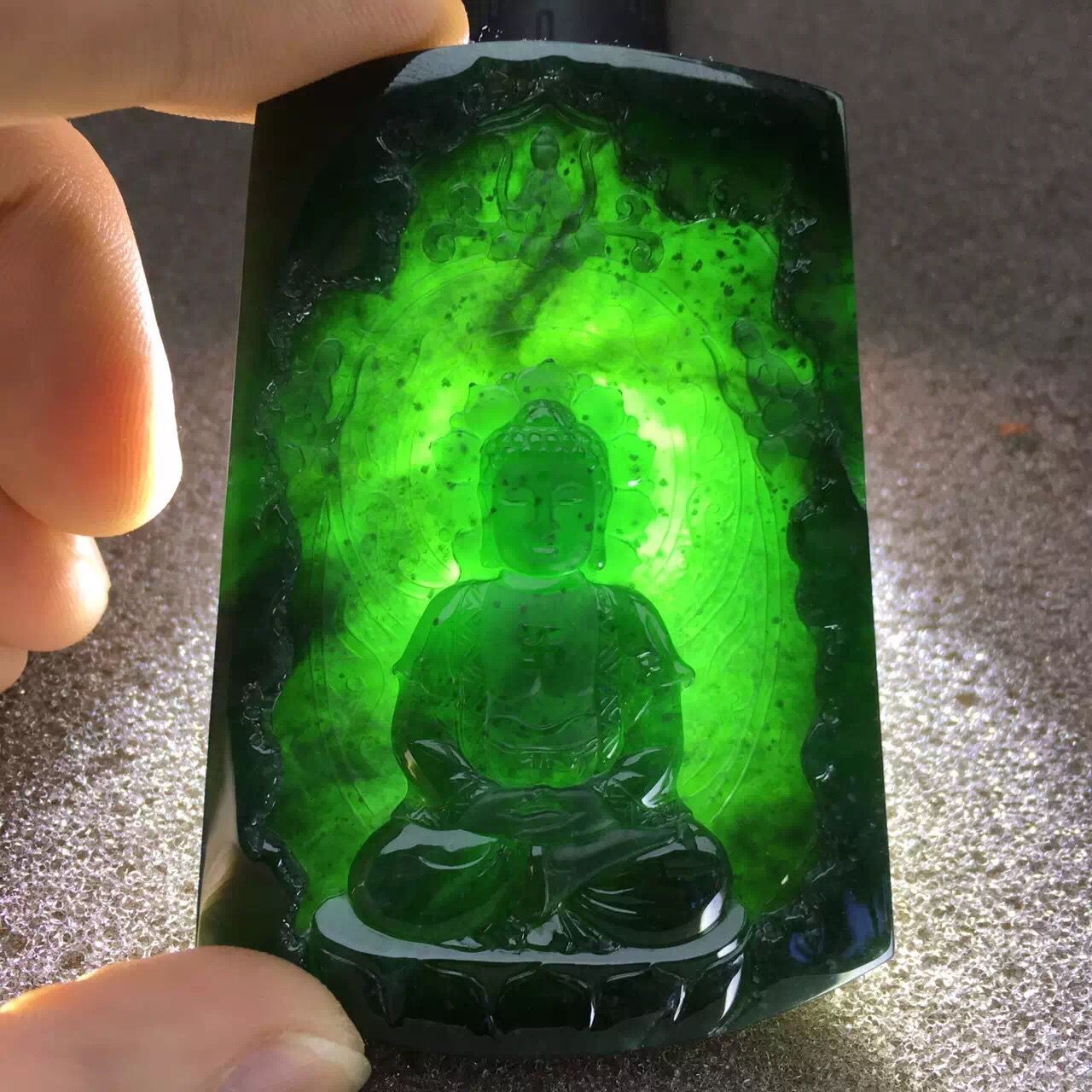 天然A货翡翠 老坑蓝水雪花棉 如来佛祖