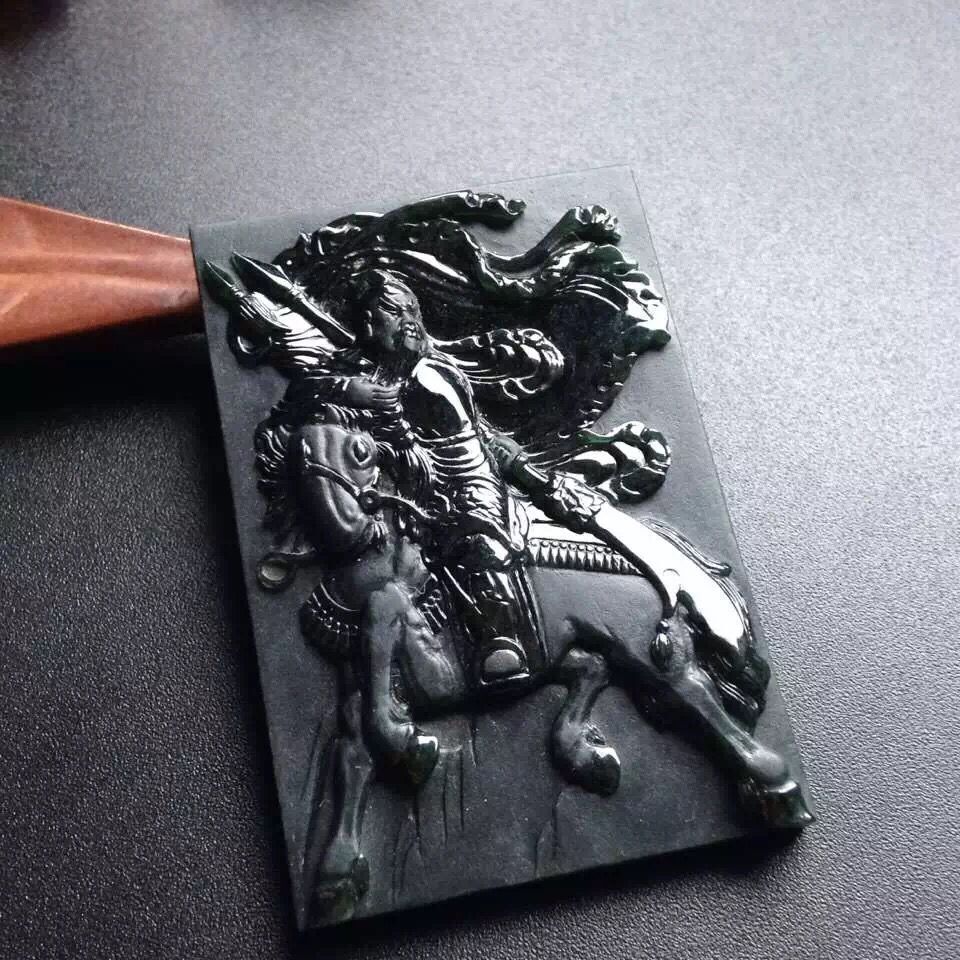 天然a货翡翠 墨翠关公