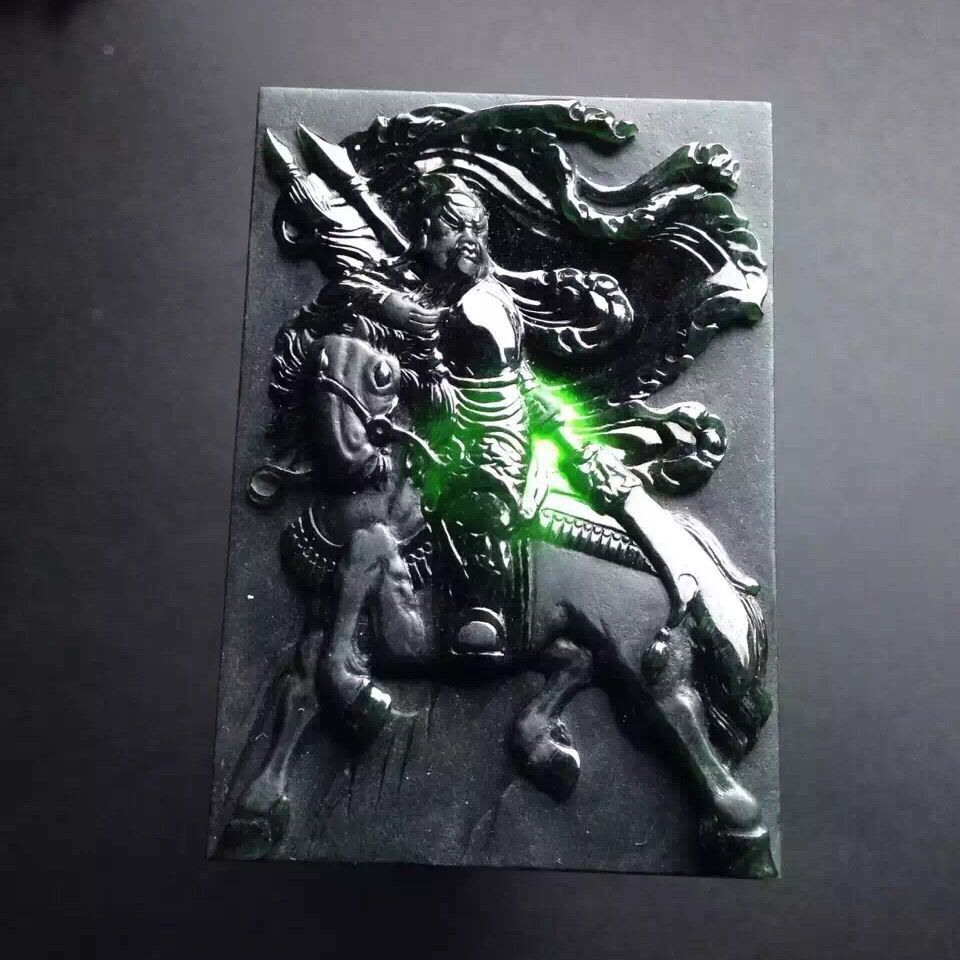 天然A货翡翠 墨翠关公