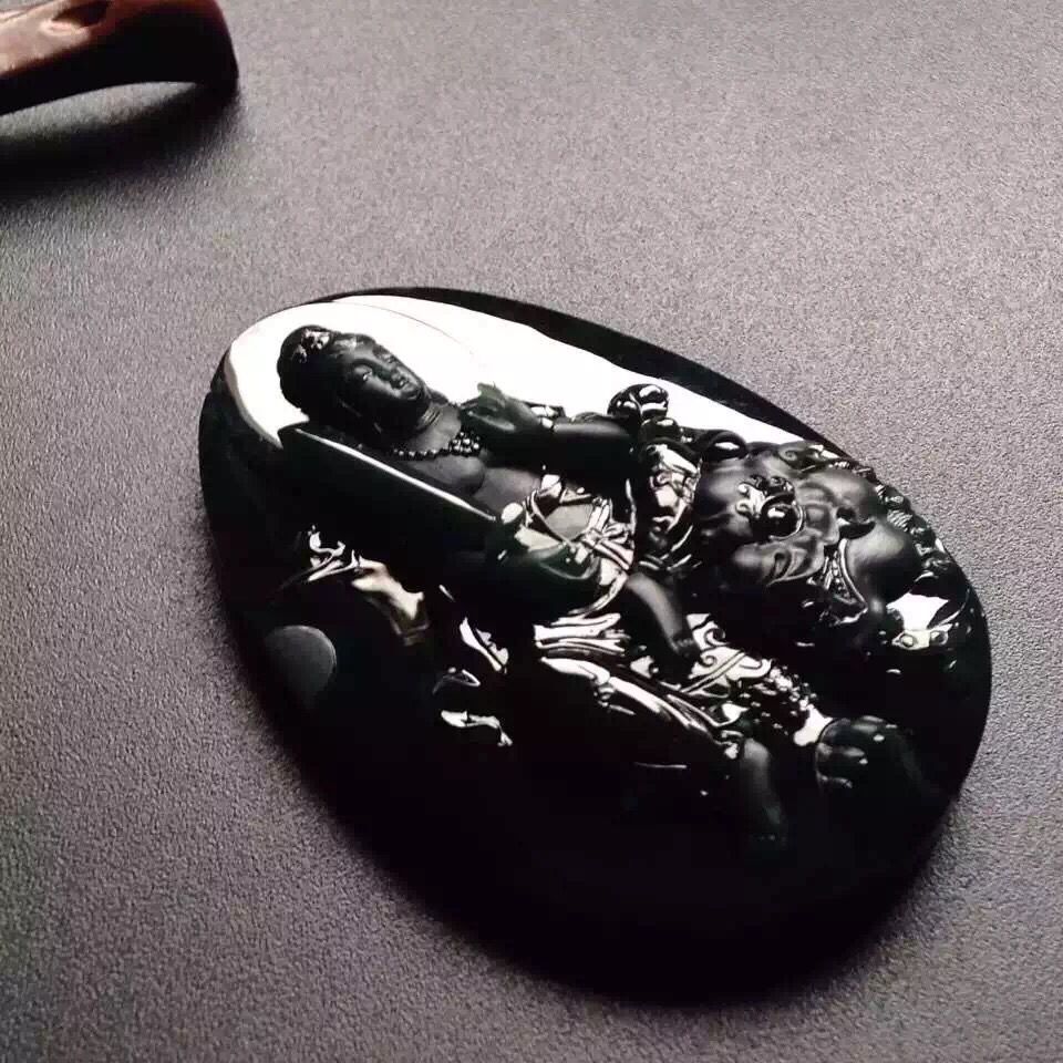 天然A货翡翠 墨翠文殊菩萨