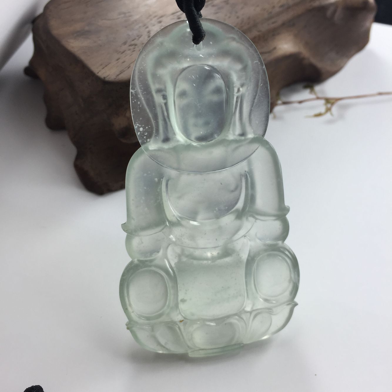 天然A货翡翠 玻璃种翡翠观音 吊坠