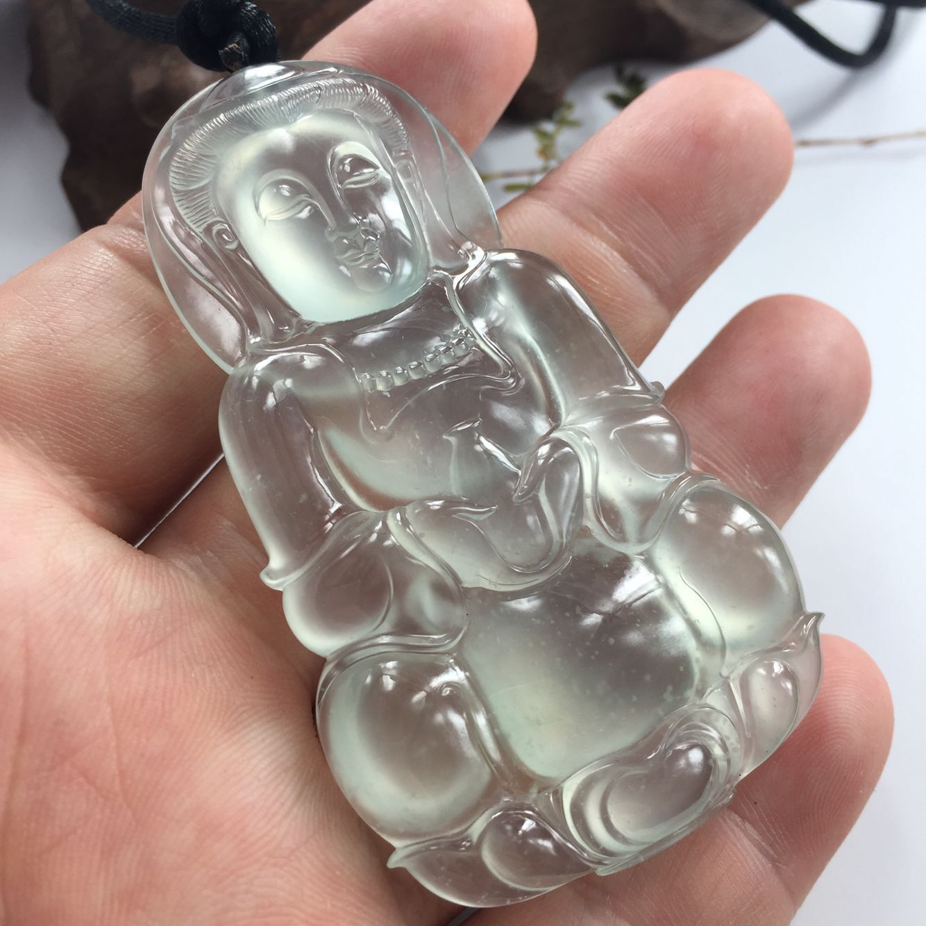 天然A货翡翠 玻璃种翡翠观音 吊坠