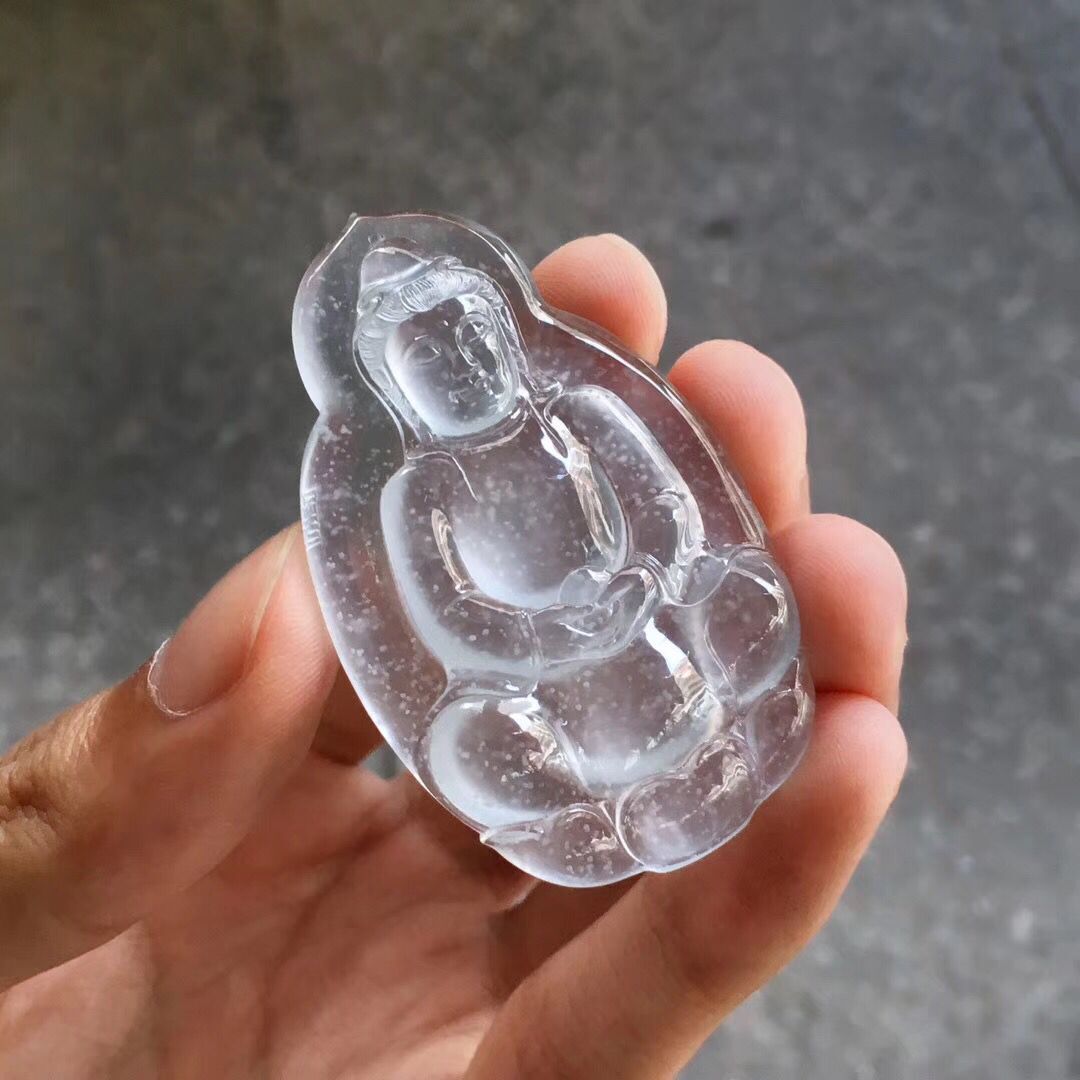 加龙雕 大师工雪花棉高冰观音牌