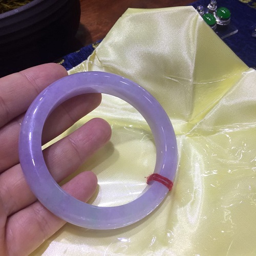 天然A货翡翠 粉紫冰糯带绿手镯